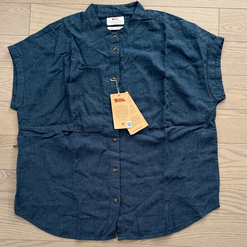 Large Dark Blue Fjall Raven Button-Up Hemp Shirt